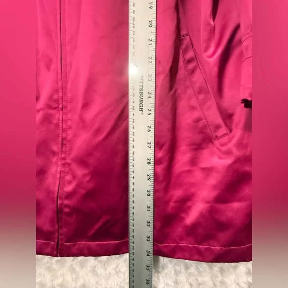 Dennis Basso Womens Full Zip‎ Fuchsia Satin Finish Hooded Size 1X Trench Coat - Picture 4 of 12